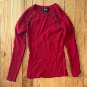 by & by Red Ribbed Knit Top
